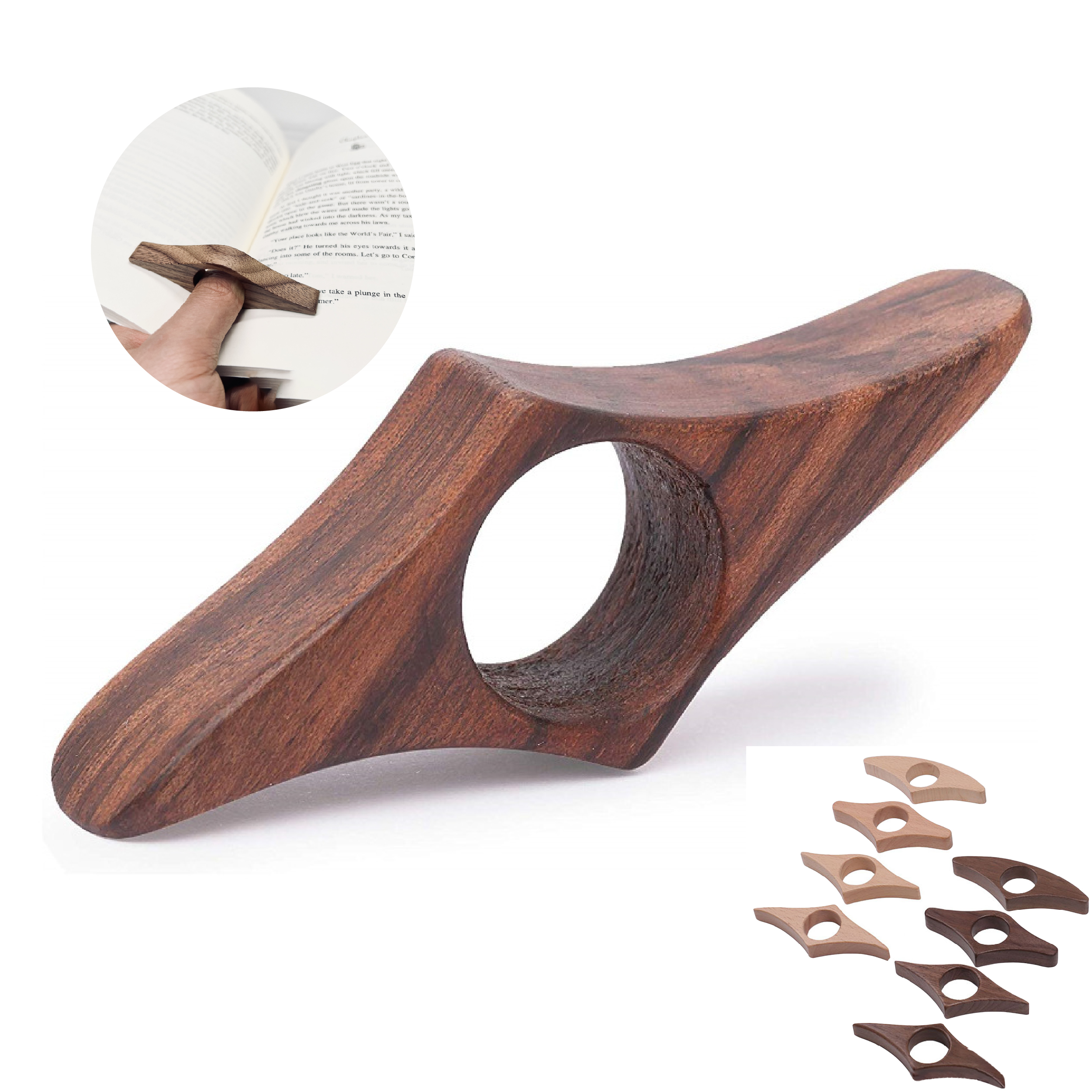 Wooden Thumb Page Holder for Comfortable One-Handed Reading