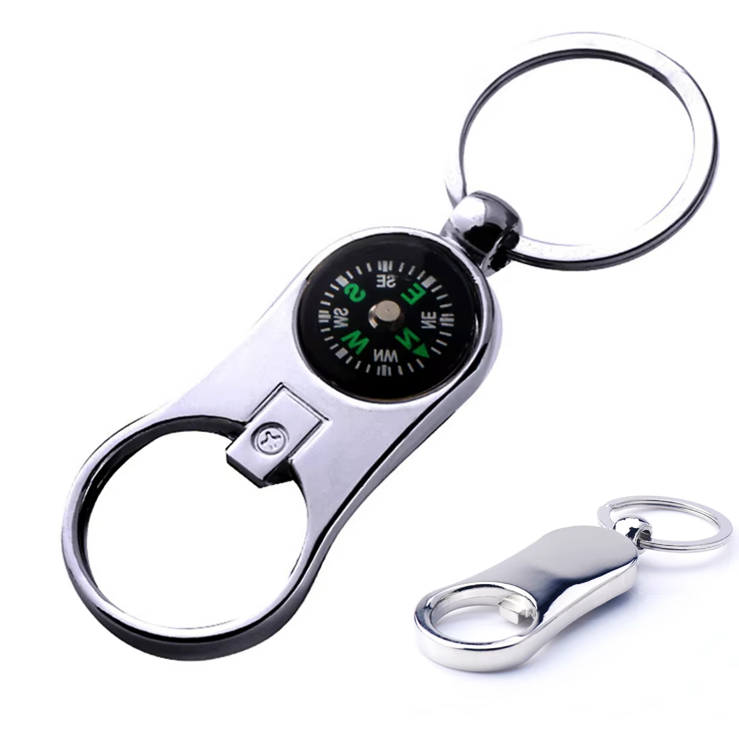 Creative Metal Keychain with Bottle Opener and Compass