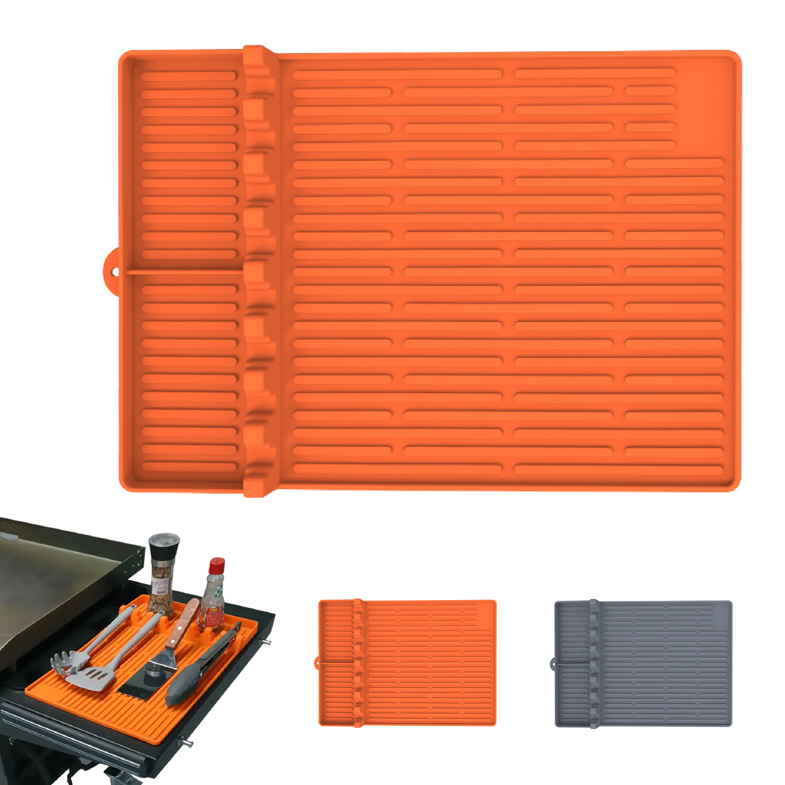 Silicone BBQ Grill Tool Mat with Outdoor Camping Organizer