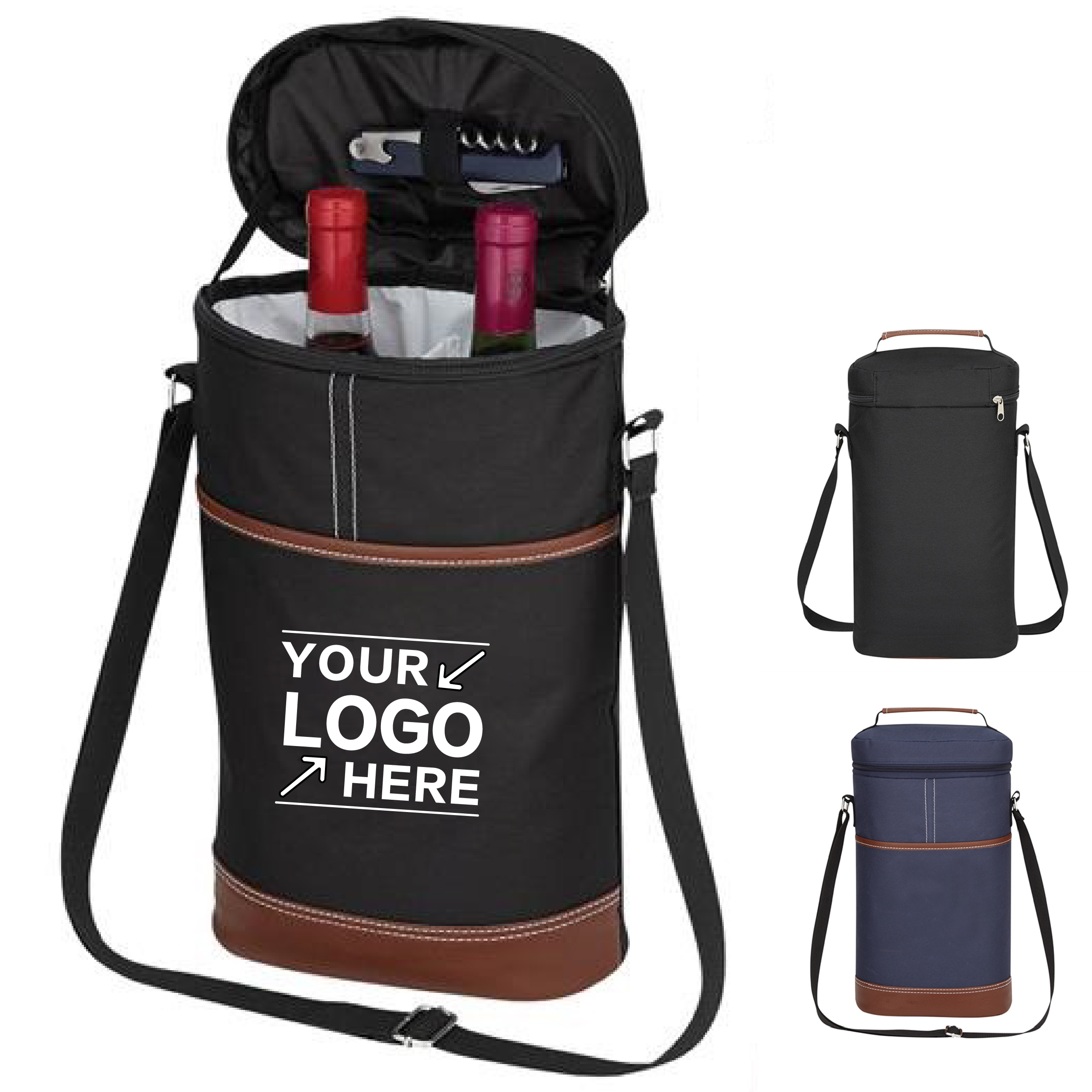 2 Bottle Insulated Wine Carrying Bag with Shoulder Strap