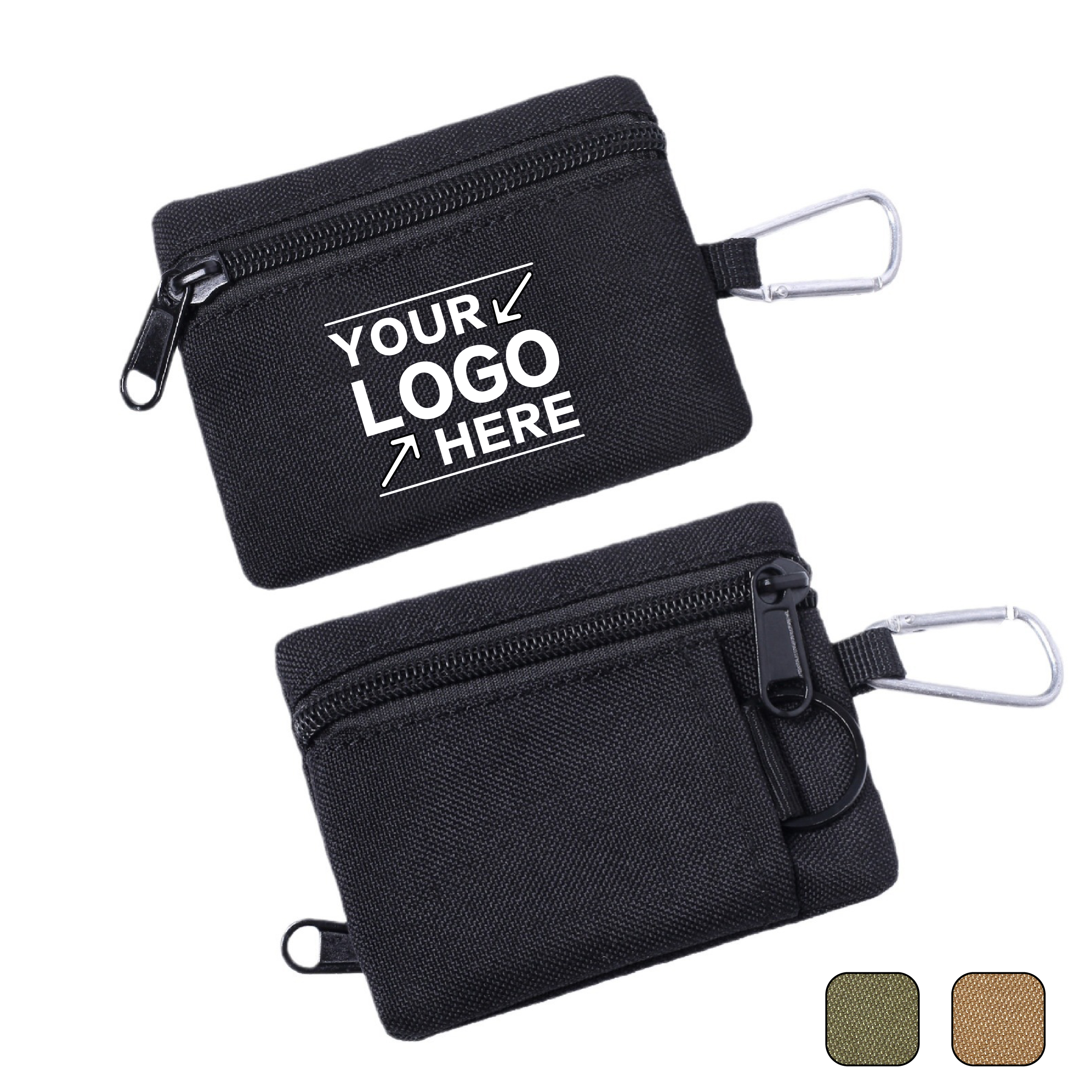 Nylon Mini Coin Pouch with Zipper and Keychain Clip