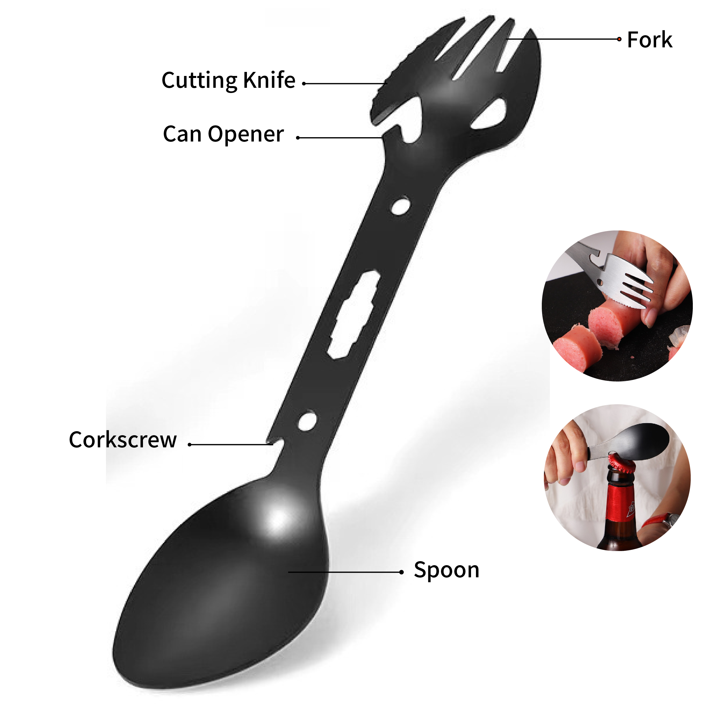 5in-1 Camping Stainless Steel Knife Fork Spoon Bottle Opener