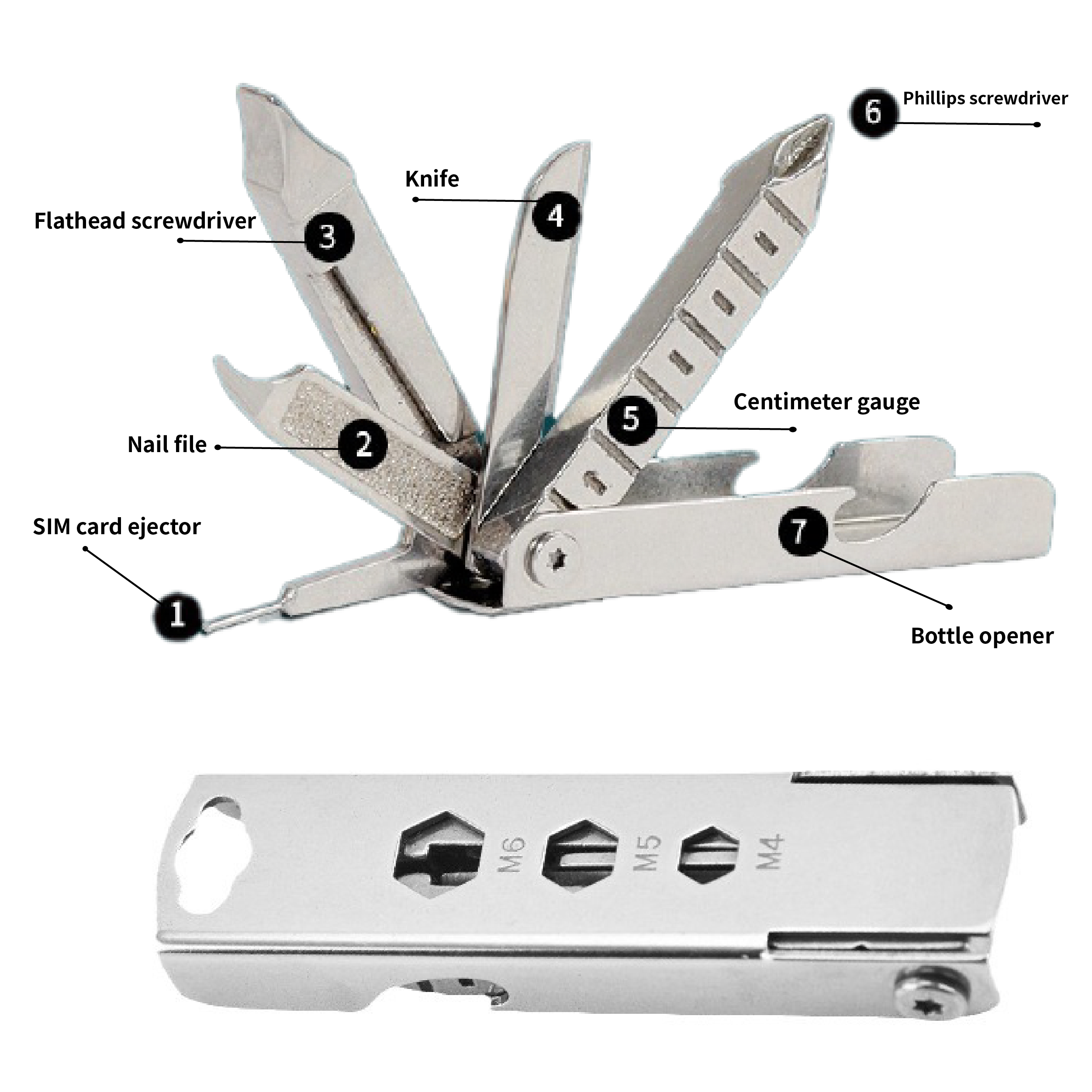 7-in-1 Mini Tool with SIM Card Ejector Screwdrivers & Opener