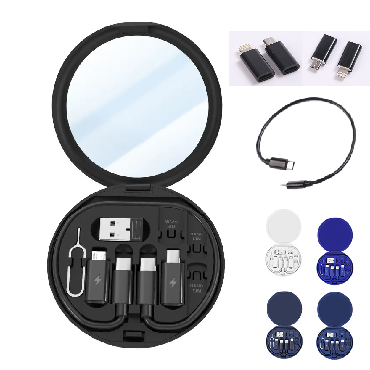 Portable Travel Multi-Adapter and Charging Kit with Mirror