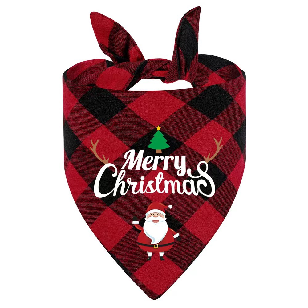 Christmas Dog Bandana Plaid Pet Scarf with Santa Design