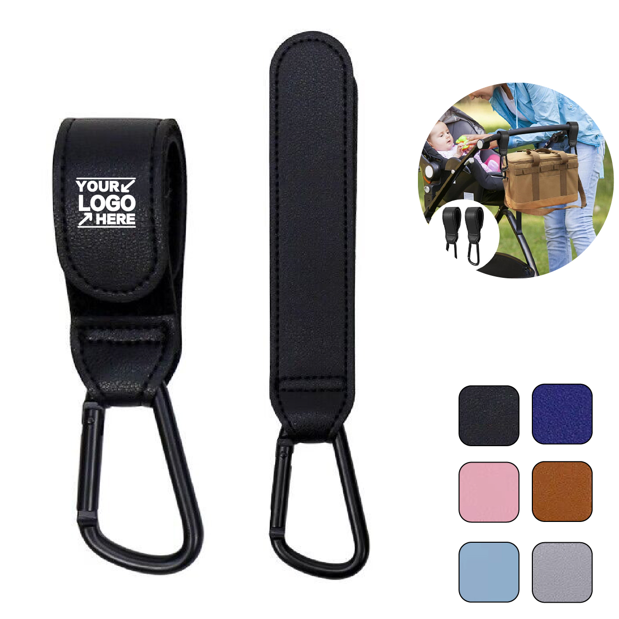 PU Leather Stroller Hooks - Bag Clips for Easy Access