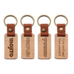 Custom Wooden Keychain Personalized Logo Leather Key Ring