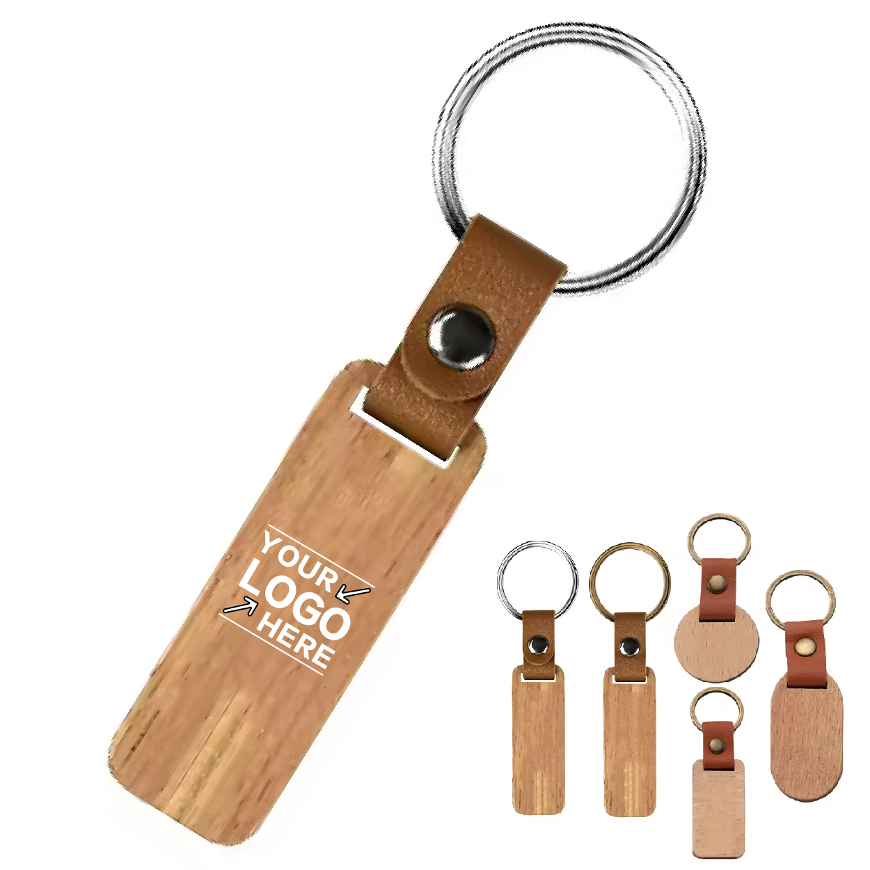 Custom Wooden Keychain Personalized Logo Leather Key Ring