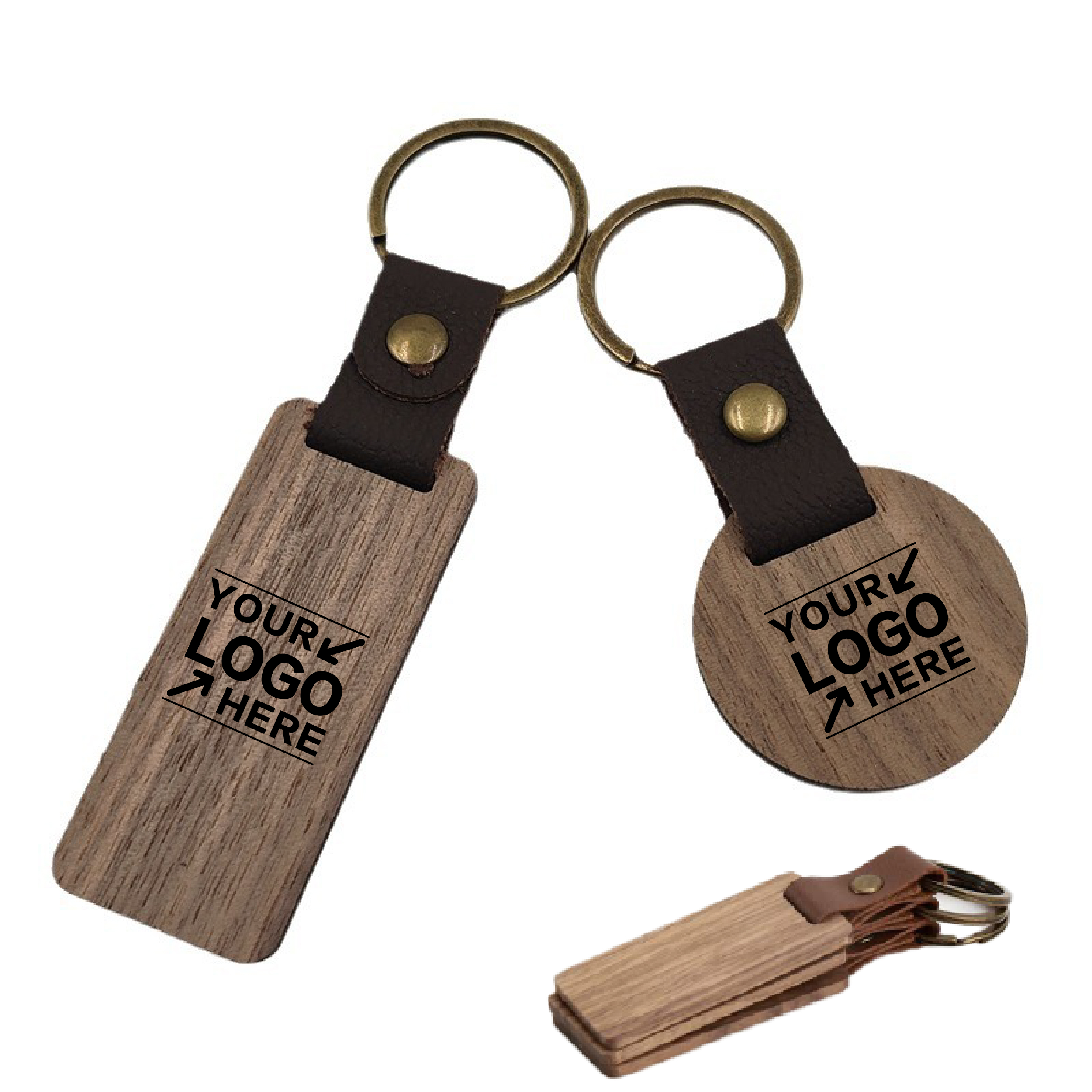 Wooden Leather Keychain – Rustic Handmade Key Ring Set