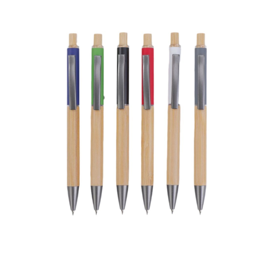 Eco-Friendly Bamboo Pens with Colored Clips for Writing