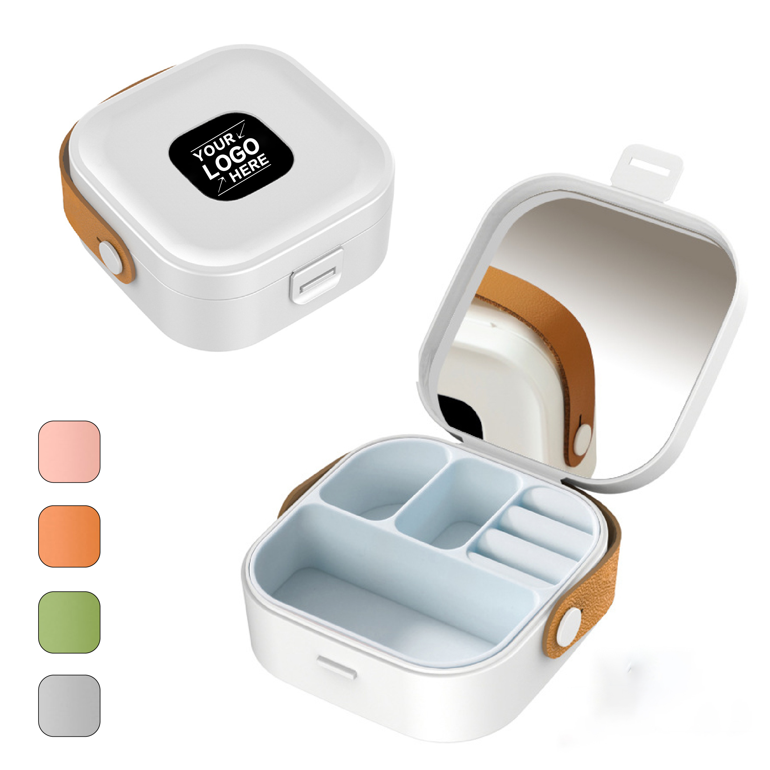 Portable Mini Travel Jewelry Organizer Box with Mirror